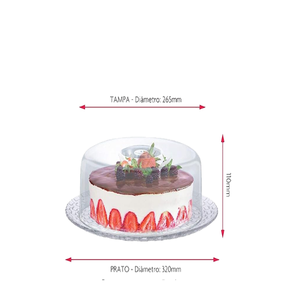 Prato de Vidro Boleira com Tampa Plástica Gourmet - Ruvolo